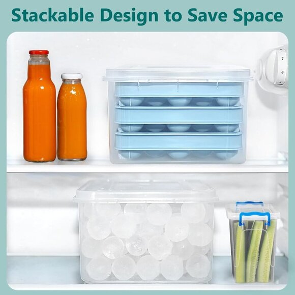 3 Pack Ice Trays for Freezer, 99 PCS Ice Cube Tray with Lid and Bin, Round Ice C - Picture 2 of 6
